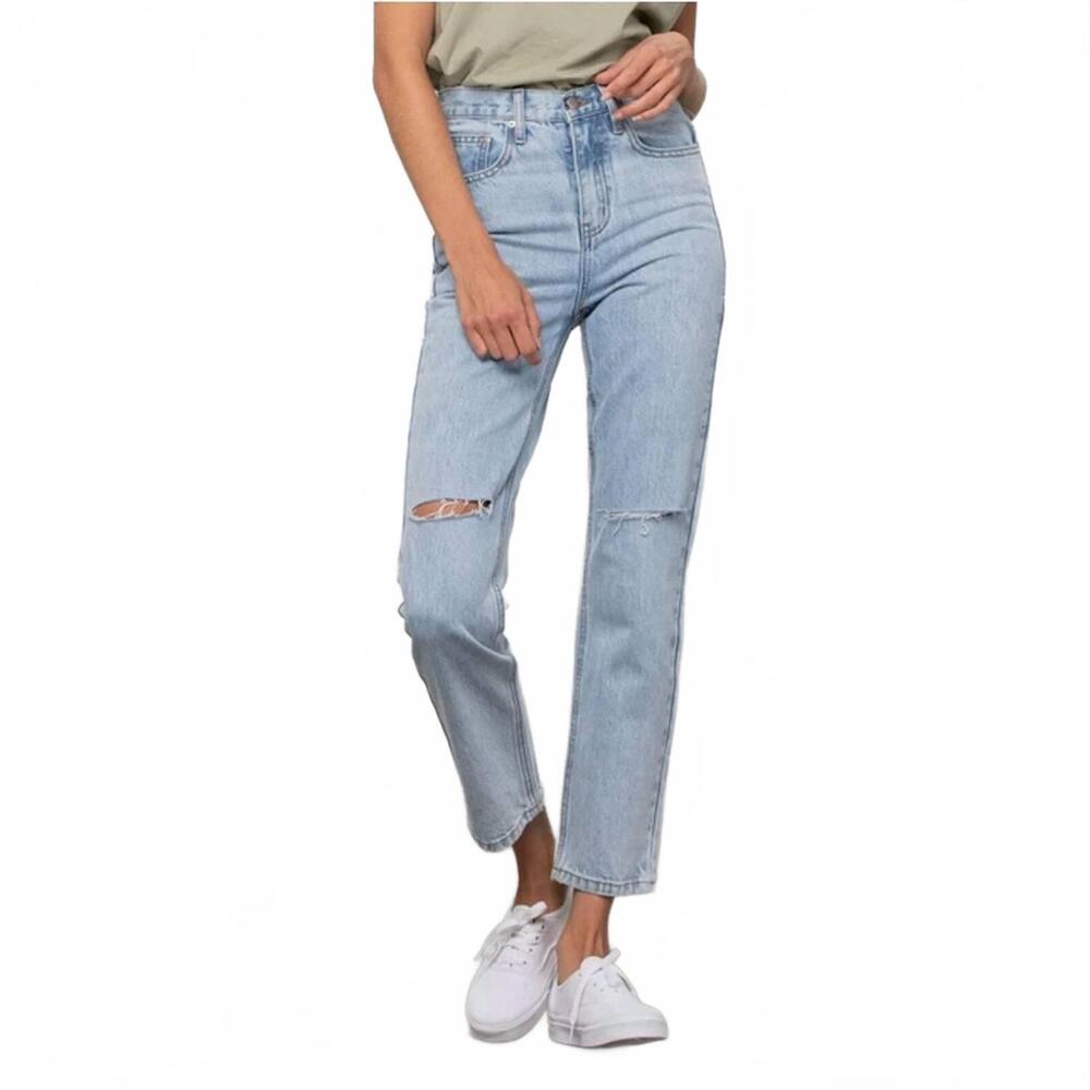 NEW INSANE GENE manda high waist ripped tapered jeans in medium wash